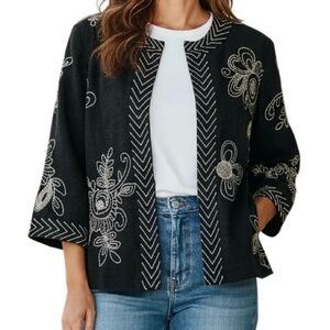Marisa Christina Blazer M Embroidered Jacket Black Vintage